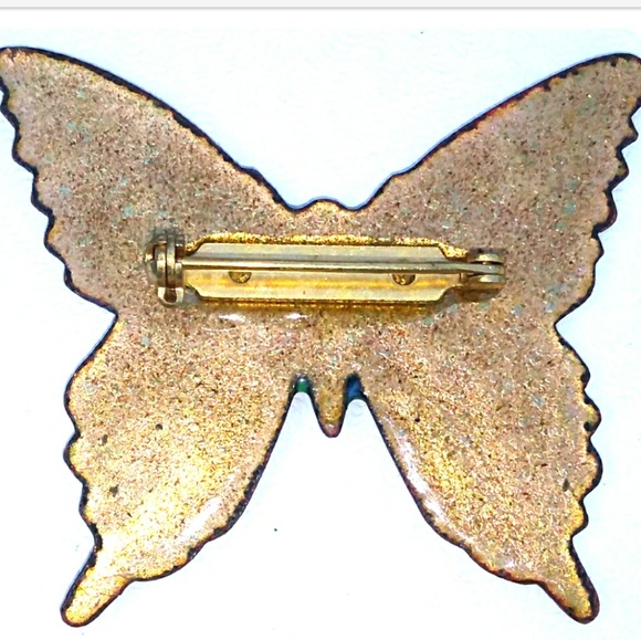ViNTAGE Swirl Enameled Butterfly Pin Brooch Signed Inga - Picture 4 of 8